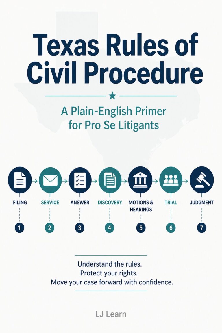 Texas Rules of Civil Procedure - a plain English primer for pro se litigants. Understand the rules. Protect your rights. Move your case forward with confidence.